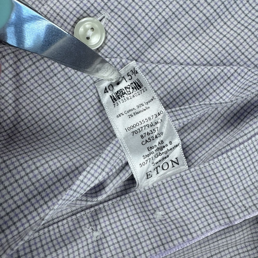 Lot of 2 Eton Slim Long Sleeve Button Shirt Men 40/15.75 (L) Grid Check Plaid - Picture 9 of 11